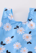 Blue daisy print one-piece girl swimsuit UPF50+ - ARIA KIDS