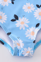 Blue daisy print one-piece girl swimsuit UPF50+ - ARIA KIDS