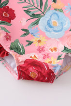 Pink floral print  ruffle swimsuit - ARIA KIDS