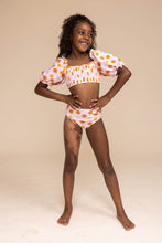 Orange floral print smocked 2pc girl swimsuit (size run small, go up 2-3 sizes) - ARIA KIDS
