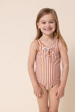 Terracotta stripe tie one piece girl swimsuit - ARIA KIDS