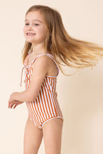 Terracotta stripe tie one piece girl swimsuit - ARIA KIDS