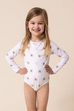 White floral print rashguard girl swimsuit