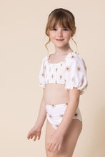 White floral print smocked 2pc girl swimsuit (size run small, go up 1-2 sizes) - ARIA KIDS