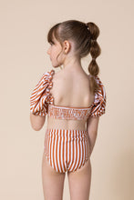 Terracotta stripe smocked 2pc girl swimsuit (size run small, go up 2-3 sizes) - ARIA KIDS
