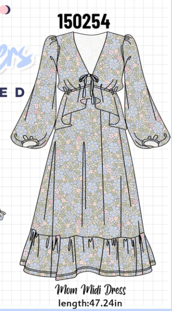 Blue Floral Ruffle Mom Dress