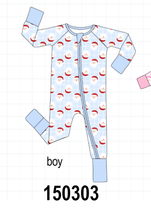Blue Santa Claus Zip Bamboo Romper