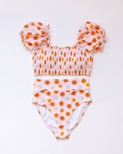 Orange floral print smocked bikini 2pc women swimsuit - ARIA KIDS