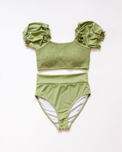 Green smocked bikini 2pc women swimsuit - ARIA KIDS