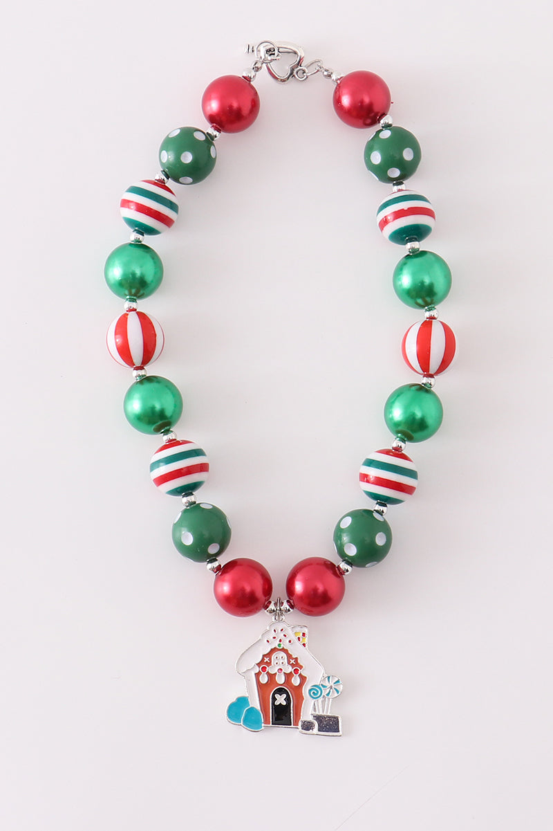 Christmas candy house bubble necklace