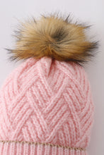 Pink cross cable knit pom pom beanie hat baby toddler adult - ARIA KIDS