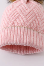 Pink cross cable knit pom pom beanie hat baby toddler adult - ARIA KIDS