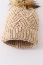 Beige cross cable knit pom pom beanie hat baby toddler adult - ARIA KIDS