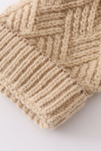 Beige cross cable knit pom pom beanie hat baby toddler adult - ARIA KIDS