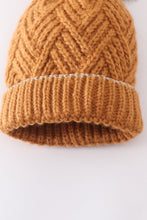 Camel cross cable knit pom pom beanie hat baby toddler adult - ARIA KIDS