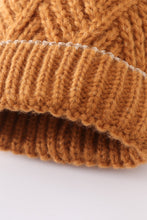 Camel cross cable knit pom pom beanie hat baby toddler adult - ARIA KIDS