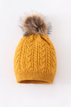 Mustard cable knit pom pom beanie hat baby toddler adult - ARIA KIDS
