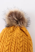 Mustard cable knit pom pom beanie hat baby toddler adult - ARIA KIDS