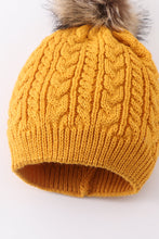 Mustard cable knit pom pom beanie hat baby toddler adult - ARIA KIDS