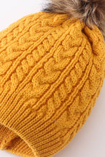 Mustard cable knit pom pom beanie hat baby toddler adult - ARIA KIDS