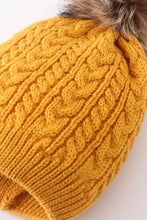 Mustard cable knit pom pom beanie hat baby toddler adult - ARIA KIDS