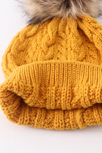 Mustard cable knit pom pom beanie hat baby toddler adult - ARIA KIDS