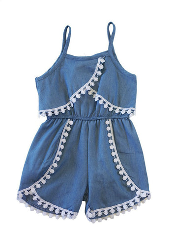 Denim Lace Ruffle Romper - SIZE 8 left! - ARIA KIDS