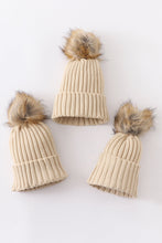 Beige knit pom pom beanie hat baby toddler adult - ARIA KIDS