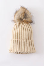 Beige knit pom pom beanie hat baby toddler adult - ARIA KIDS