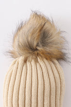 Beige knit pom pom beanie hat baby toddler adult - ARIA KIDS