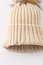 Beige knit pom pom beanie hat baby toddler adult - ARIA KIDS