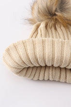 Beige knit pom pom beanie hat baby toddler adult - ARIA KIDS