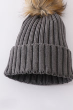 Grey knit pom pom beanie hat baby toddler adult - ARIA KIDS