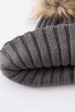 Grey knit pom pom beanie hat baby toddler adult - ARIA KIDS