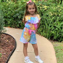"Camille' Pastel Rainbow Tie Dye Ruffle Romper - ARIA KIDS