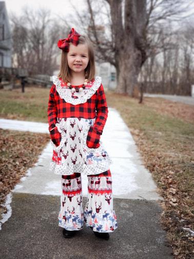 Christmas Buffalo Plaid Tunic Pants 2 Piece Outfit