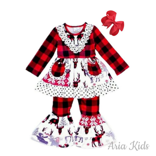 Christmas Buffalo Plaid Tunic & Pants 2-Piece Outfit - ARIA KIDS