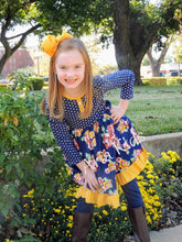 Alice Navy Floral Polka Dot Dress with 5" Hair Bow - ARIA KIDS