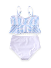 Mommy and Me Blue & White Striped High Waisted 2-Piece Swim suit - ARIA KIDS