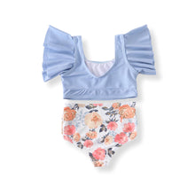 Mommy & Me Blue Floral Ruffle Swimsuits - ARIA KIDS