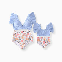 Mommy & Me Blue Floral Ruffle Swimsuits - ARIA KIDS