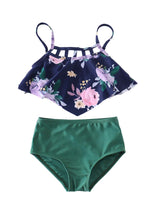 Mommy and Me Green & Blue Floral High Waisted 2-Piece Swimsuits - ARIA KIDS