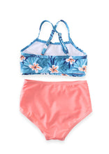 Mommy and Me Blue & Peach Tropical Floral High Waisted 2-Piece Swim Suit - ARIA KIDS