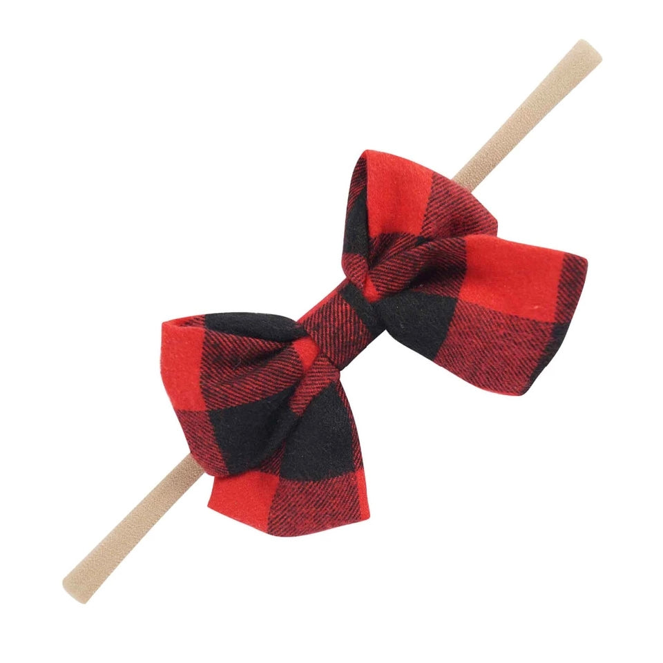 WHOLESALE BUNDLE - Buffalo Plaid Red & Black Baby Bow Headband for Fall/Holiday/Christmas - ARIA KIDS