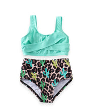 Mommy & Me Mint Cactus Print High Waisted 2-Piece Swimsuit (Pre-order) - ARIA KIDS