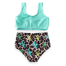Mommy & Me Mint Cactus Print High Waisted 2-Piece Swimsuit (Pre-order) - ARIA KIDS