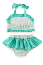 Mermaid Tail Mint Green Seersucker Striped 2-Piece Girls Swimsuit - ARIA KIDS