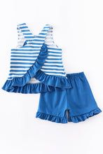 Blue & White Stripe Ruffle Seagull Girls Swing Top & Shorts Set - ARIA KIDS