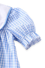 Blue & White Starfish & Shells Gingham Plaid Smocked Girls Dress - ARIA KIDS