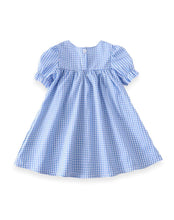 Blue & White Starfish & Shells Gingham Plaid Smocked Girls Dress - ARIA KIDS